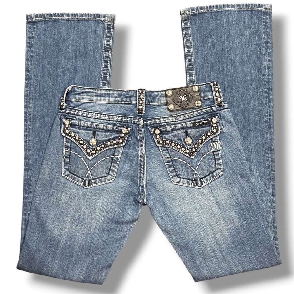 Miss Me Bootcut Jeans Women Size 27x34 Bling Flap Pocket Low Rise JW5087B5